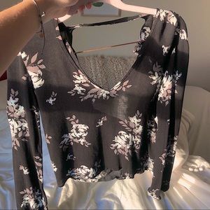 Kendall & Kylie black floral cut out-neck shirt
